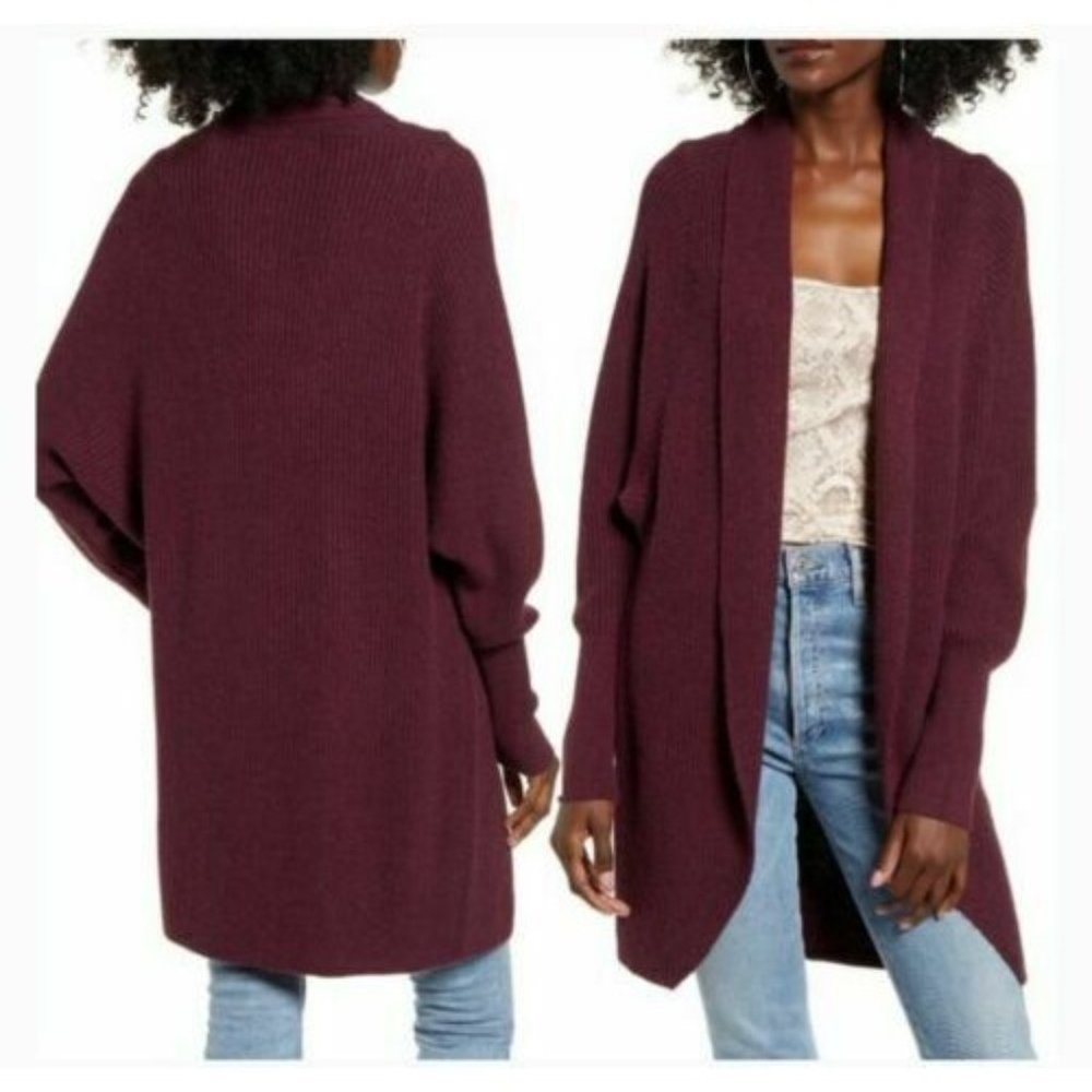 Leith Slouchy Cardigan Sweater Burgundy Open Front